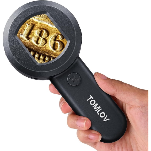 TOMLOV P10 Microscope for Adults Kids, Handheld 100X Coin Magnifier with Light for Error Coins, Portable Trichome Magnifying Glass Collector Pocket Jewelers Loupe, Digital Microscope with 2" Screen