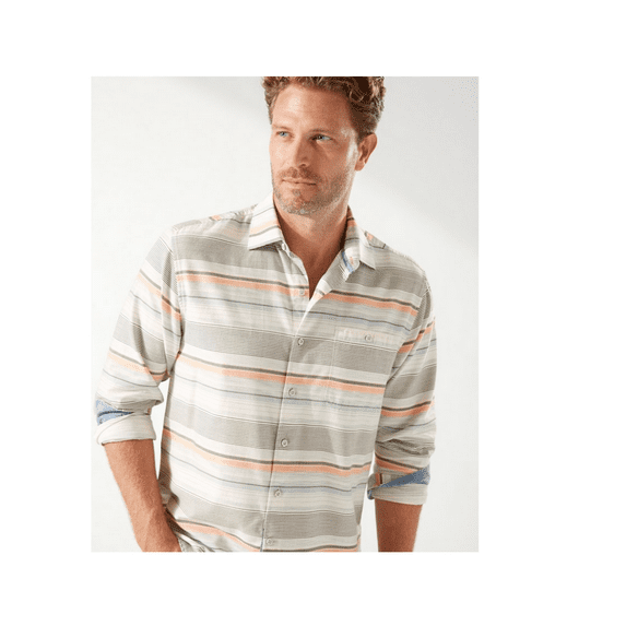 TOMMY BAHAMA Men's Coral Horizon Long-Sleeve Woven Shirt, Oil Blue, Large