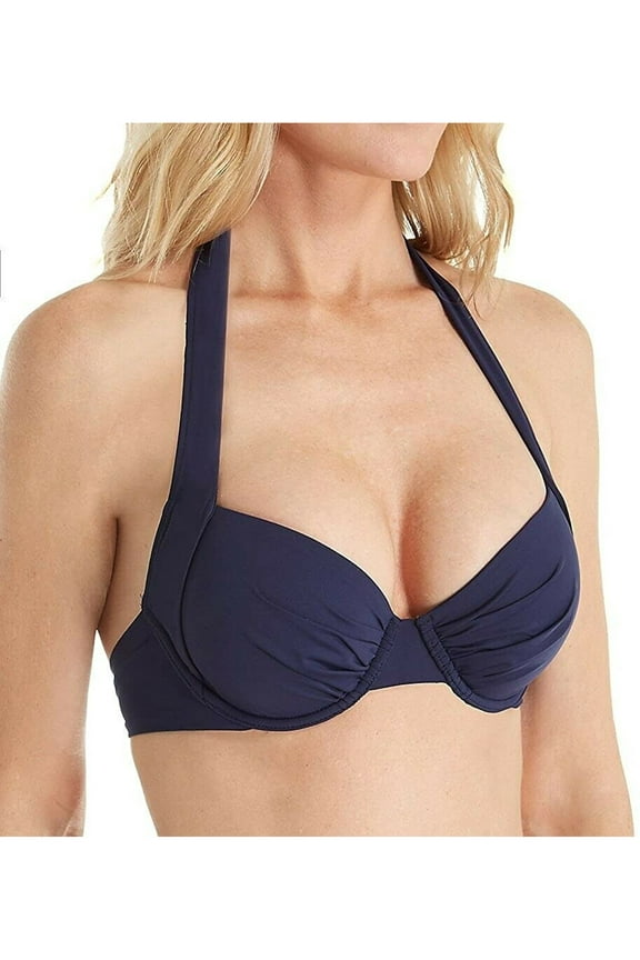Women's Navy Nylon Full Coverage Underwire Swimwear Top 34C