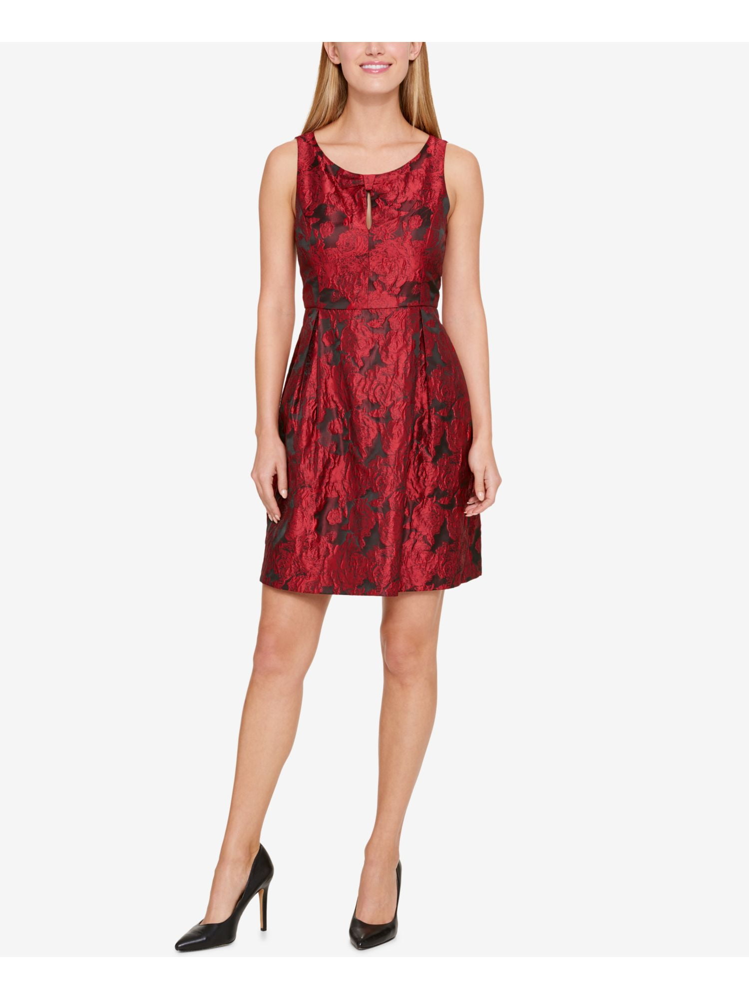 TOMMY HILFIGER $139 Womens New 1285 Red Floral Fit + Flare Dress 14 B+B