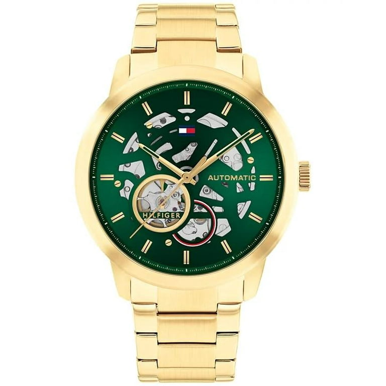 TOMMY HILFIGER 1710662 AUTOMATIC GREEN DIAL GOLD STAINLESS MENS 