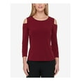 thumbnail image 1 of TOMMY HILFIGER $59 Womens New 1184 Burgundy Cold Shoulder Beaded Cuff Top L B+B, 1 of 2