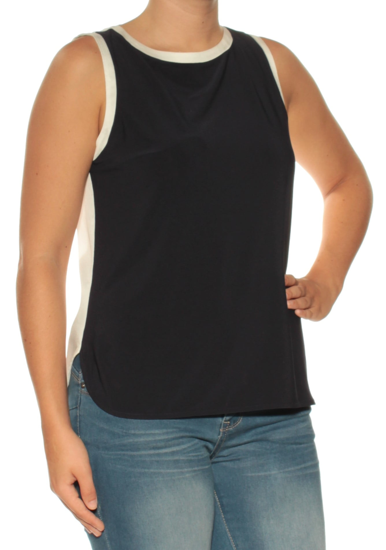 TOMMY HILFIGER $59 Womens New 1237 Black Tie Sleeveless Crew Neck Top XL B+B