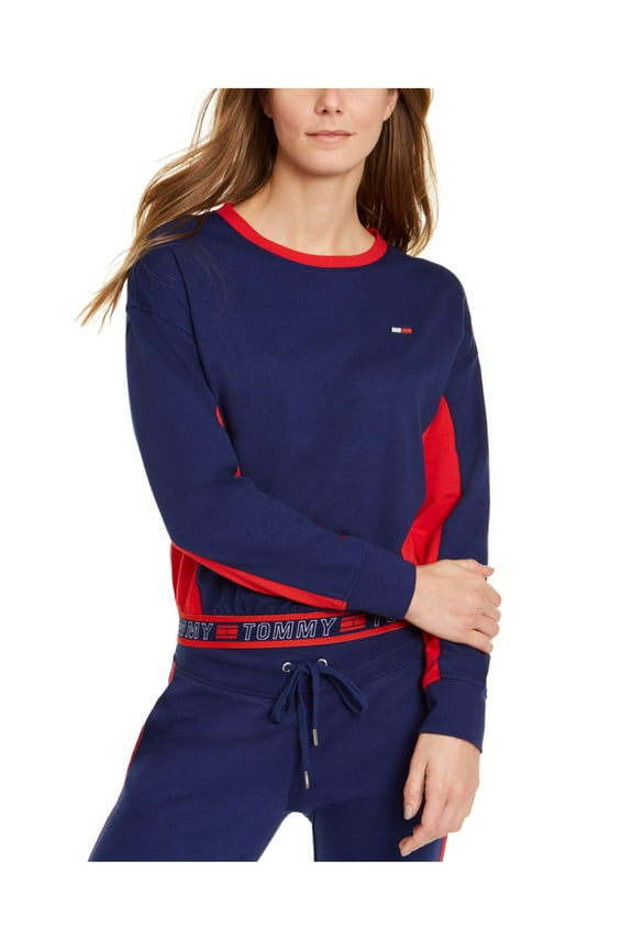 $59 Womens New Blue Color Block Long Sleeve T-Shirt Top XL B+B