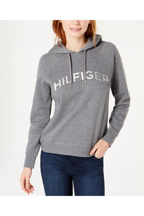 $59 Womens New Gray Foiled Logo Print Hooded Sweater XL B+B