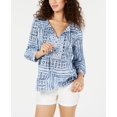 thumbnail image 1 of Tommy Hilfiger Cotton Pleated Patchwork Print Top Blue L, 1 of 2