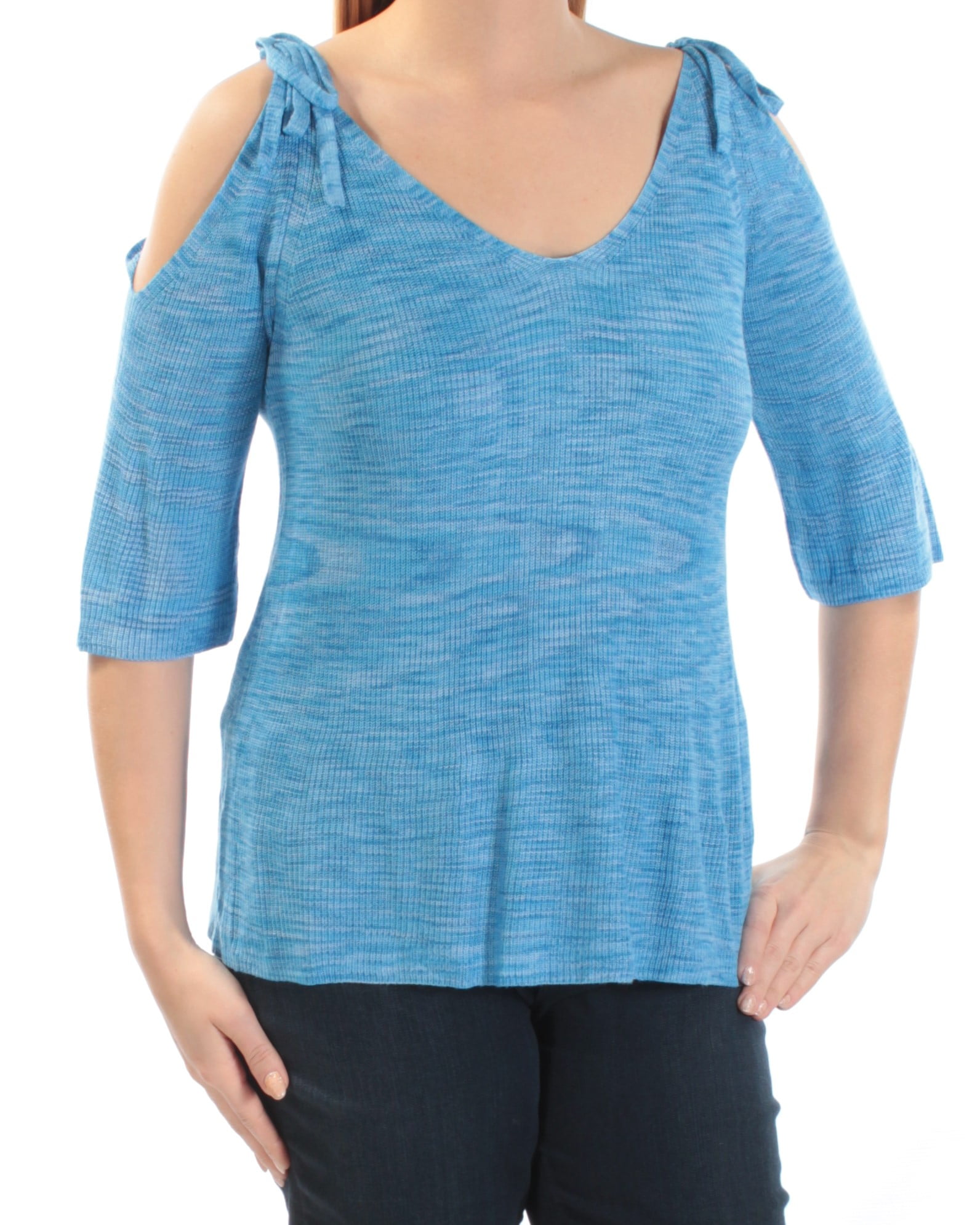 TOMMY HILFIGER $70 Womens New 1185 Blue Cut Out Textured Scoop Neck Top L B+B