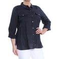 thumbnail image 1 of TOMMY HILFIGER $80 Womens New 1069 Navy Linen Roll-tab-sleeve Top M B+B, 1 of 2