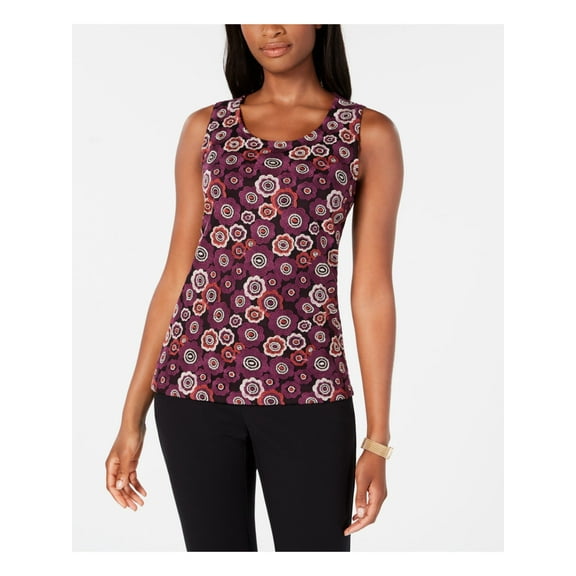 TOMMY HILFIGER Womens Purple Floral Jewel Neck Top  Size: XS