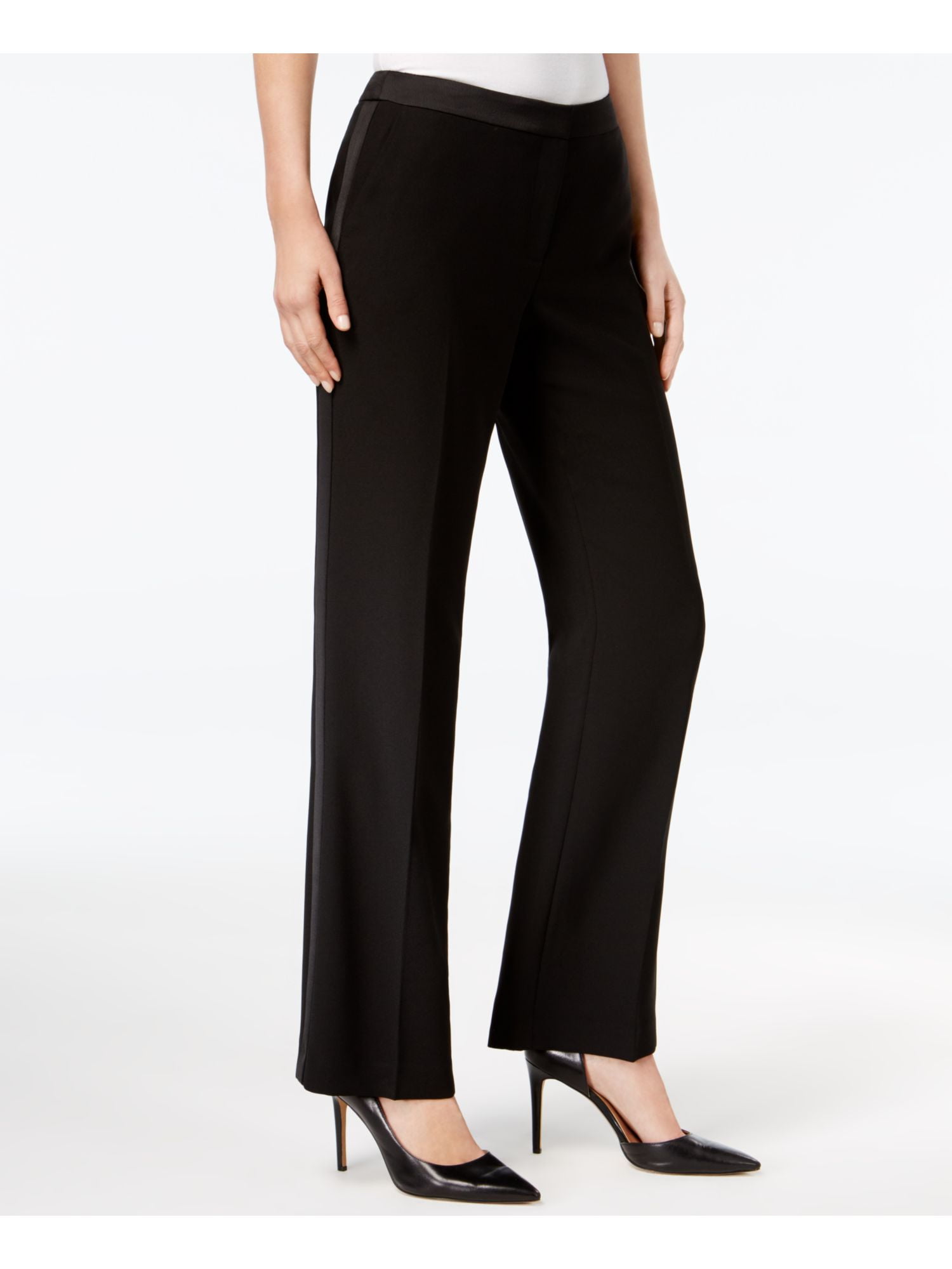 TOMMY HILFIGER $89 Womens New 1218 Black Satin Stripe Straight leg Pants 2 B+B