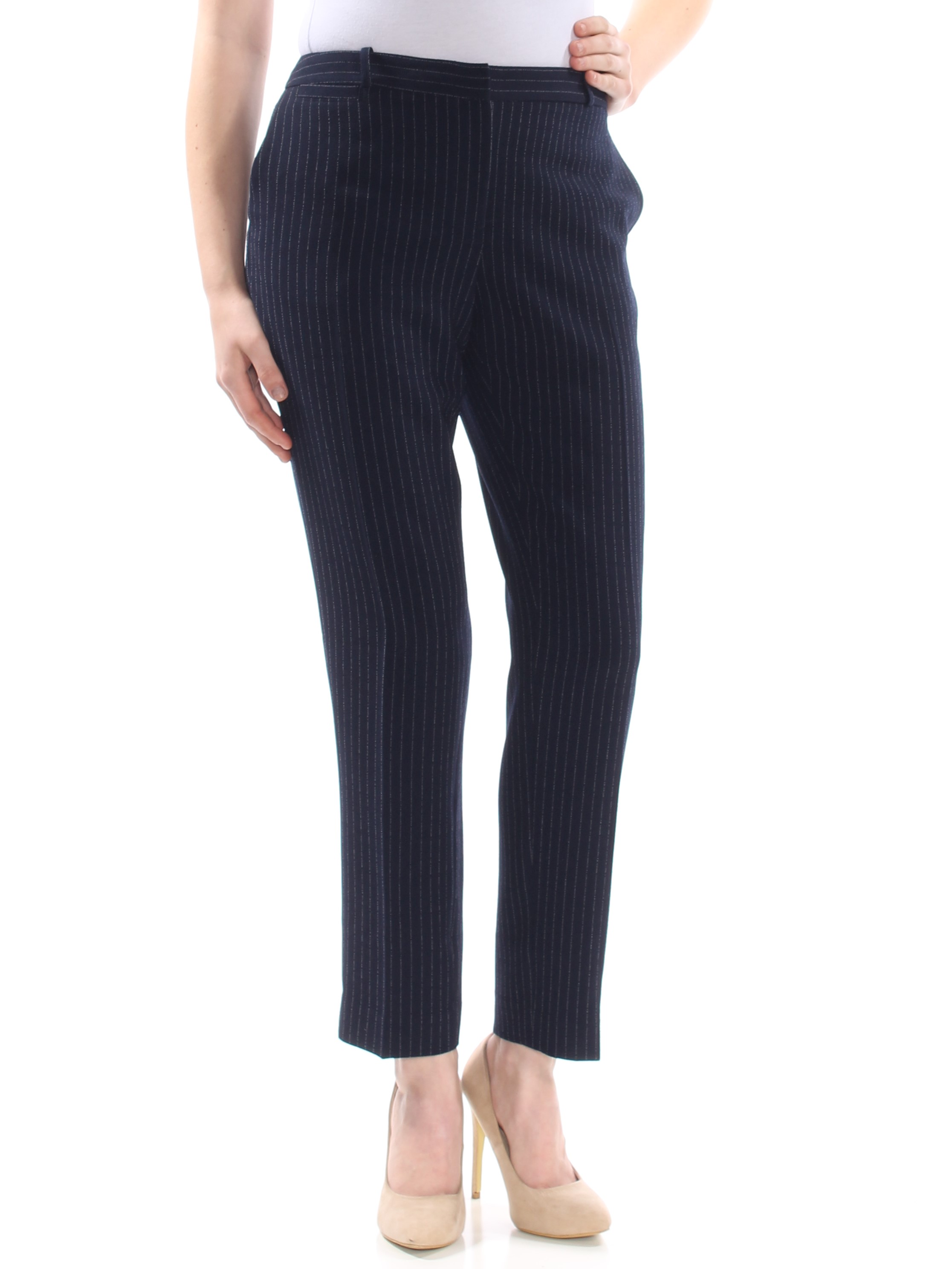 TOMMY HILFIGER $89 Womens New Navy Pinstripe Pocketed Hidden Closure Pants 8 B+B - image 1 of 2