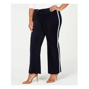TOMMY HILFIGER $99 Womens Navy White Velvet Striped Straight Leg Pants 16W Plus
