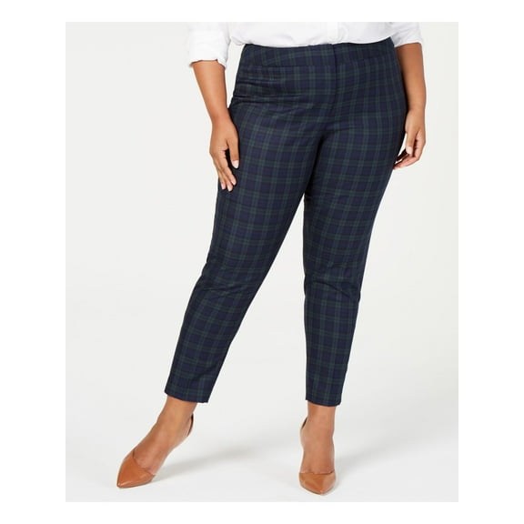 TOMMY HILFIGER $99 Womens New 1092 Navy Plaid Straight Leg Pants 14W Plus B B