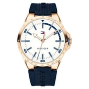 TOMMY HILFIGER MENS BLUE SILICONE ROSE GOLD TONE STAINLESS WATCH 1791526 NEW