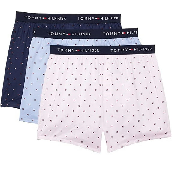 TOMMY HILFIGER MEN X3 - SZ PINK MICROFLAG MEDIUM -SLIM FIT WOVEN BOXER UNDERWEAR