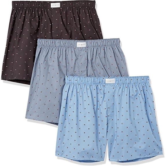 TOMMY HILFIGER MEN X3 - WZ MICRO BLUE LARGE - 3 PACK WOVEN BOXER UNDERWEAR