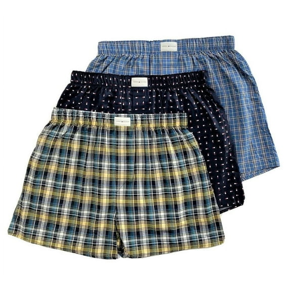 TOMMY HILFIGER MEN X3 - WZ YELLOW PLAID SMALL - 3 PACK WOVEN BOXER UNDERWEAR