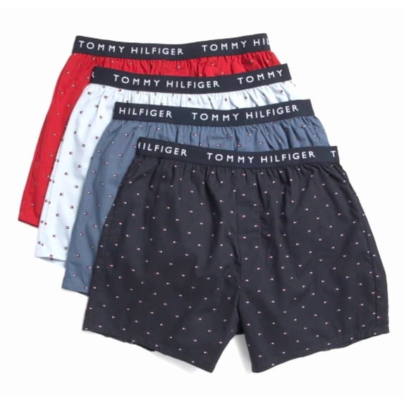 TOMMY HILFIGER MEN X4 - 263 MICRO RED SMALL - 4 PACK WOVEN BOXER UNDERWEAR