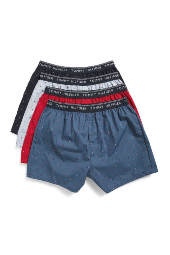MEN X4 - 263 MICRO RED BLUE - SMALL 4 PACK WOVEN BOXER UNDERWEAR