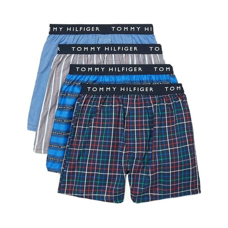 TOMMY HILFIGER MEN X4 - RB CLASH BLUE MEDIUM - 4 PACK WOVEN BOXER UNDERWEAR