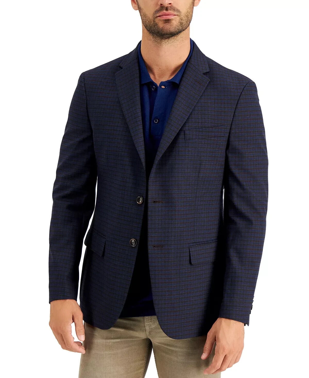 TOMMY HILFIGER Men s Modern Fit Brown Blue Plaid Blazer Size 36S MSRP 295 Walmart
