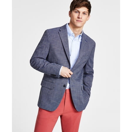 TOMMY HILFIGER Men's Modern-Fit Check Sport Coat Blue/Brown $295 B4HP (Regular,Regular,38)