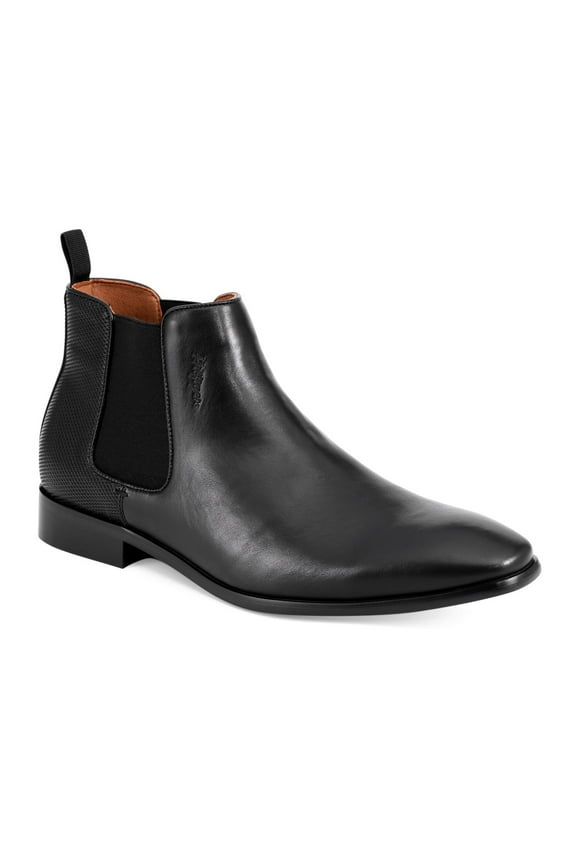 Mens Black Heel Pull-Tab Debossed Logo Goring Cushioned Sesame Round Toe Block Heel Dress Chelsea Boot 13 M