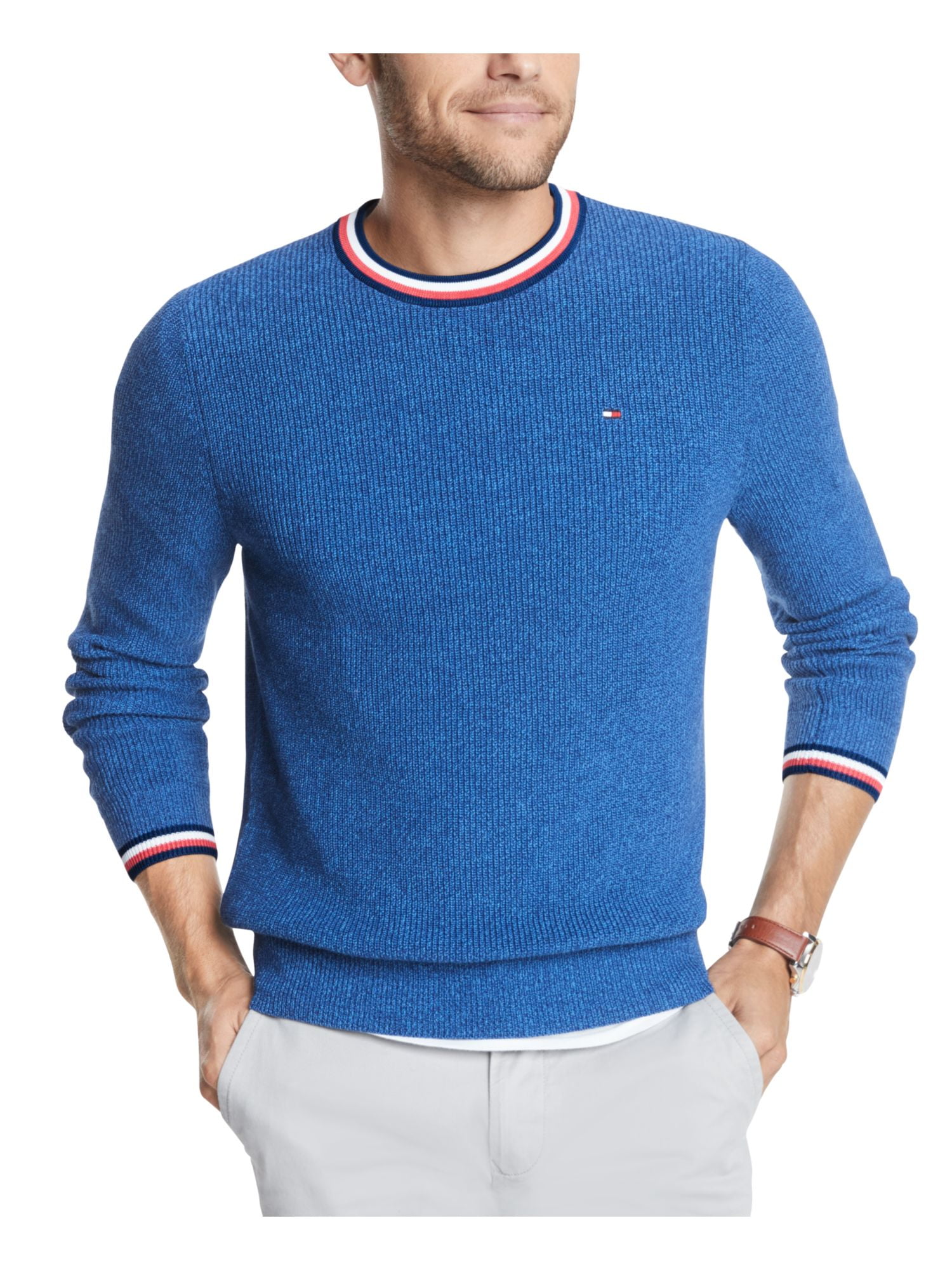 TOMMY HILFIGER Mens Blue Long Sleeve Pullover Fit Classic XXL Neck Knit Crew Sweater
