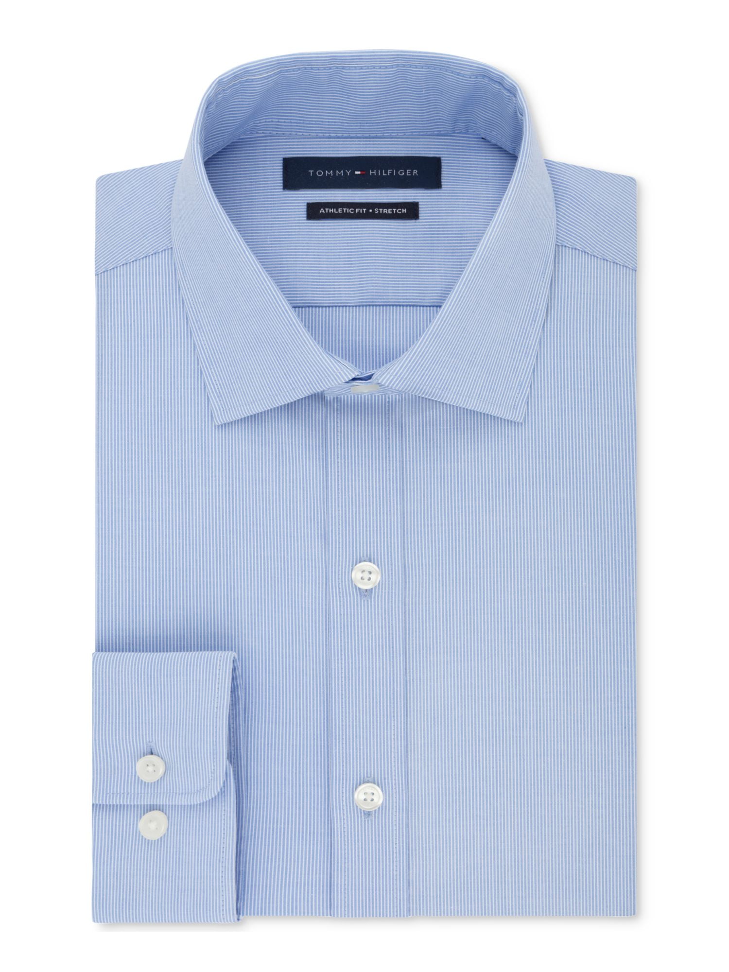 TOMMY HILFIGER Mens Blue Pinstripe Point Collar Classic Fit