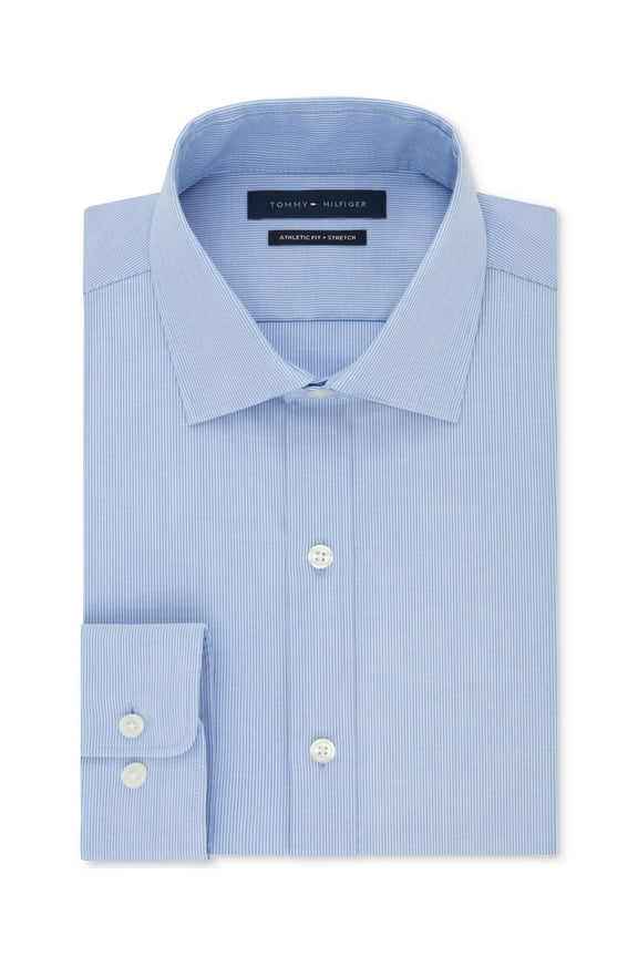 Mens Blue Pinstripe Point Collar Classic Fit Stretch Dress Shirt 15- 32/33