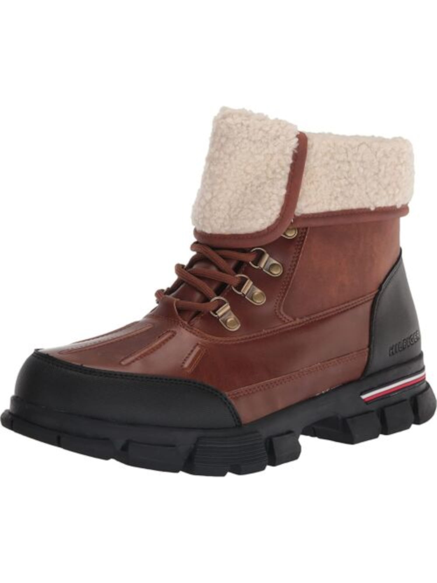 Shearling Cuff Round Toe Lace Up Duck Ankle Boots