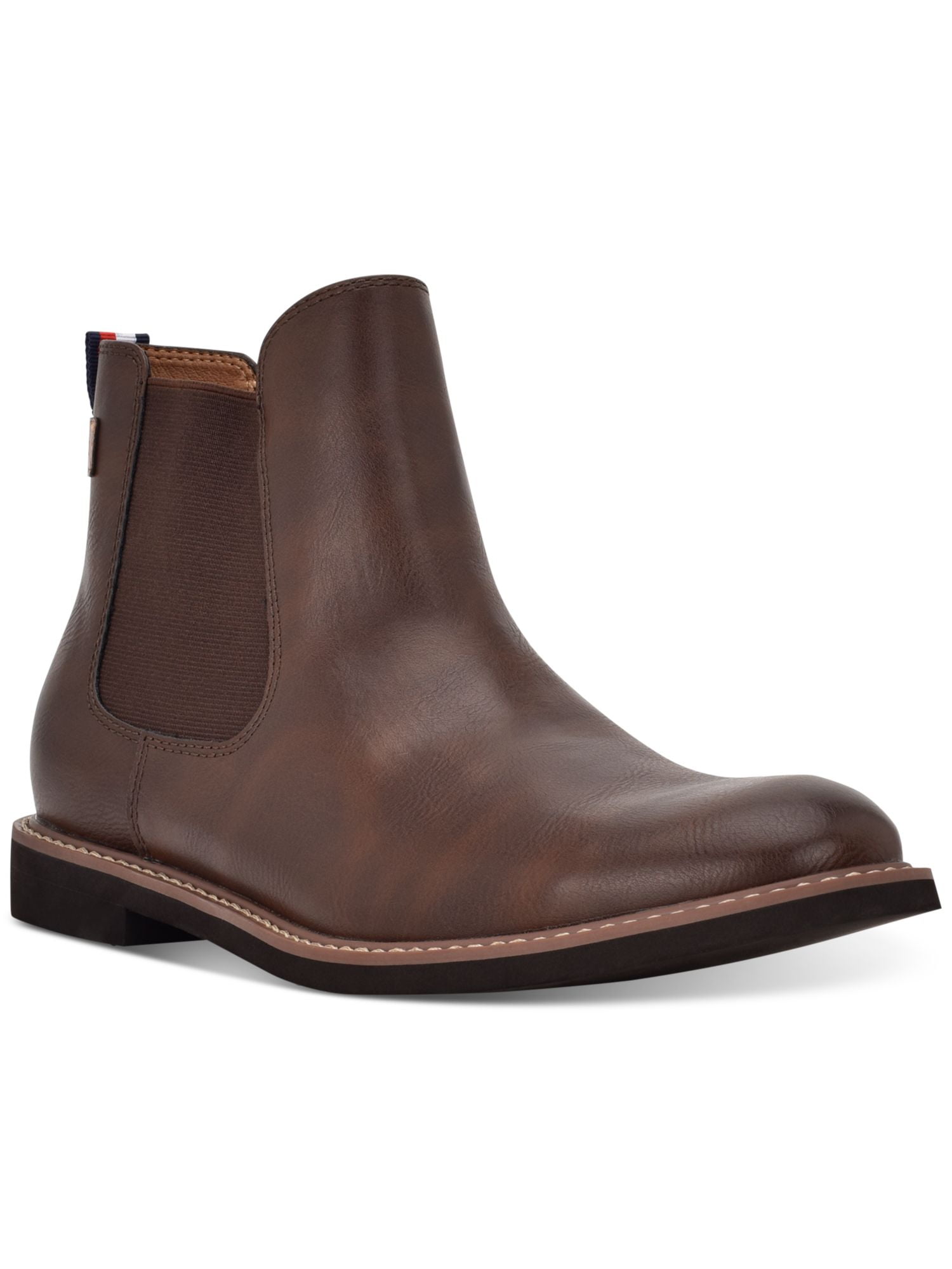 THE MENS STORE Mens Brown Back Pull-Tab Goring Padded Round Toe Block Heel Leather Chelsea Boot main image 0