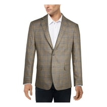 TOMMY HILFIGER Mens Brown Single Breasted, Plaid Classic Fit Blazer 38R
