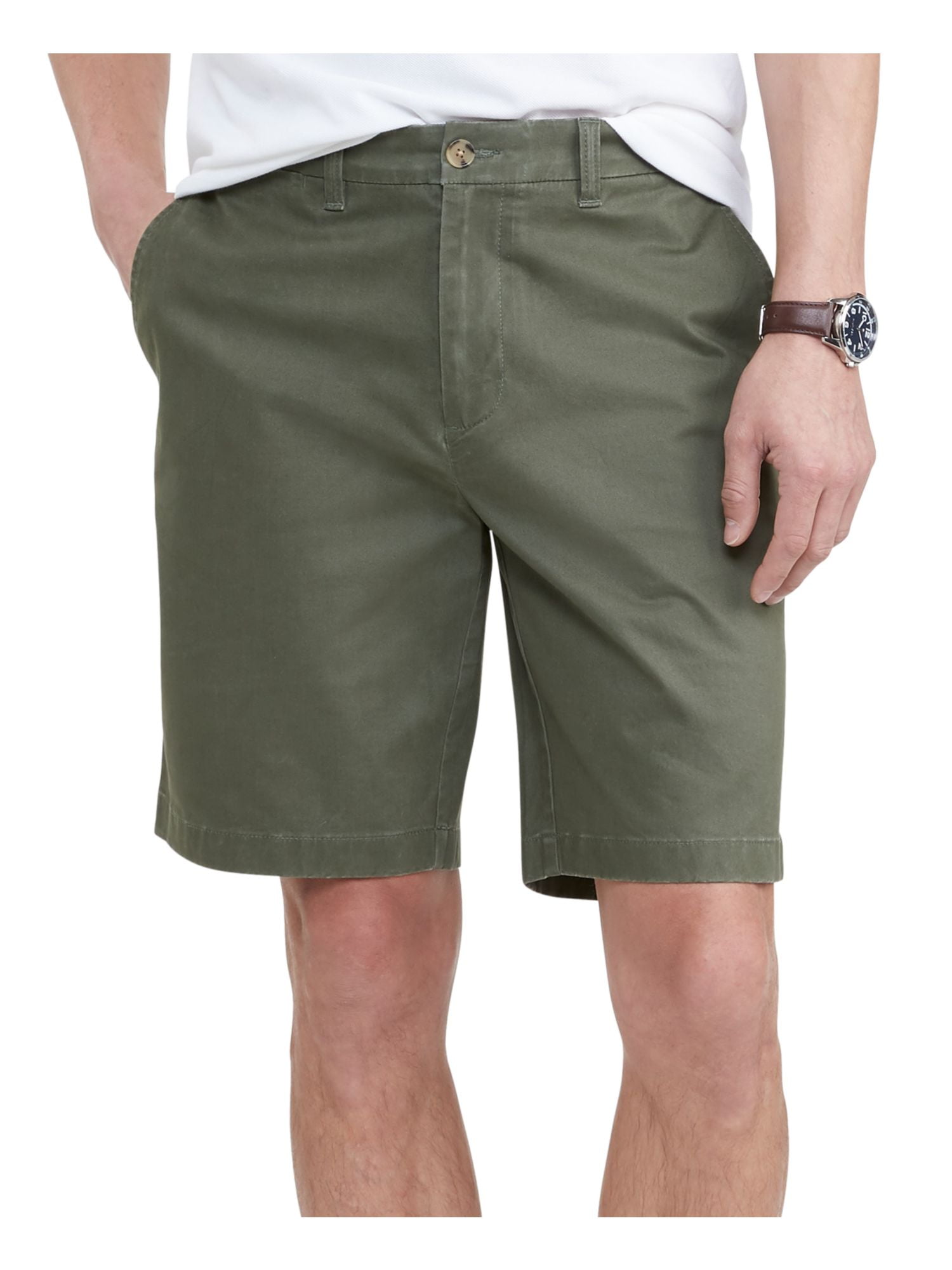 TOMMY HILFIGER Mens Green Flat Front, Stretch Shorts 30