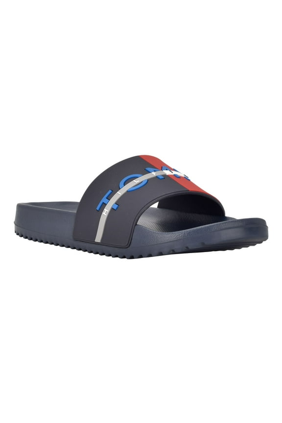Mens Navy Color Block Logo Rafael Round Toe Slip On Slide Sandals 11 M
