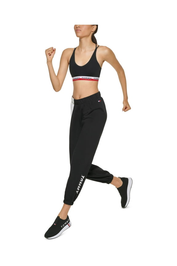 SPORT Womens Black Embroidered Cuffed Jogger Color Block High Waist Pants XXL