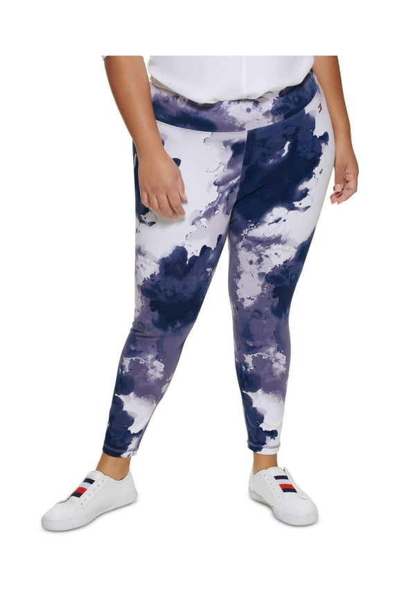 SPORT Womens Blue Stretch Printed Active Wear High Waist Leggings Plus 0