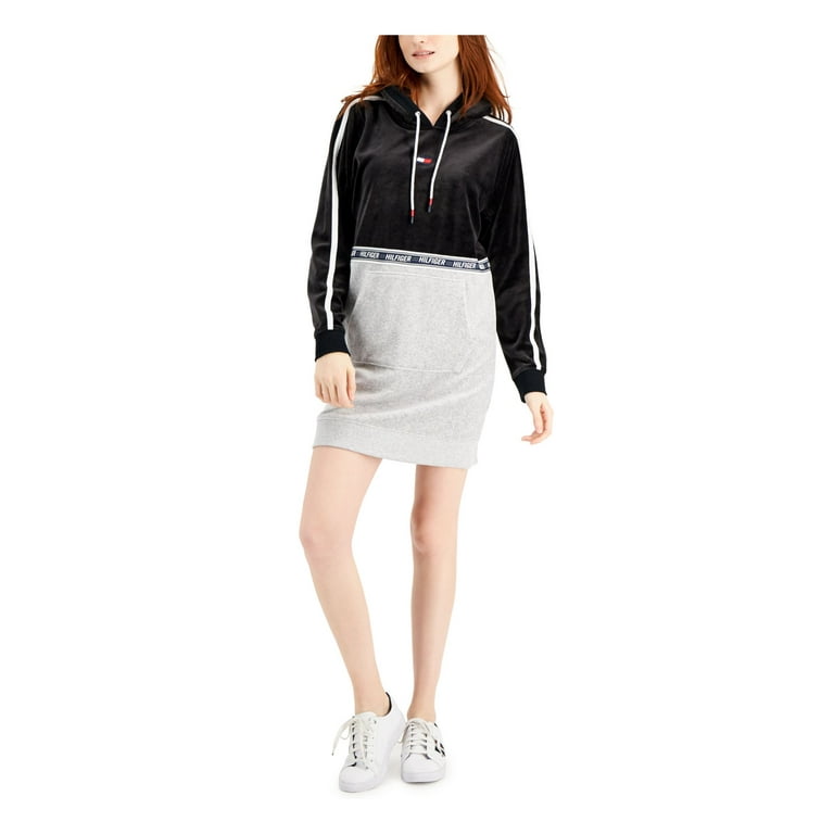 XXL Cotton Gray Sweater Short Long SPORT Dress HILFIGER Sleeve Block Blend Color TOMMY Womens