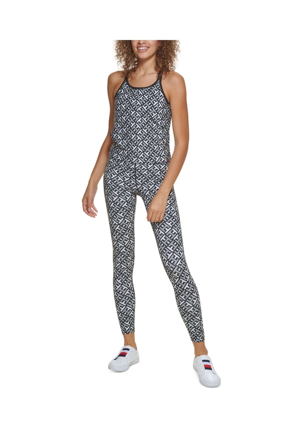 SPORT Womens Gray Lined Double-strap Cross Back Printed Sleeveless Scoop Neck Tank Top S