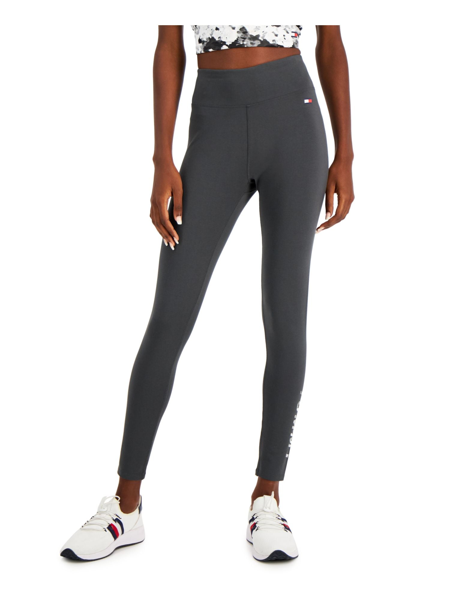 TOMMY HILFIGER SPORT Womens Gray Stretch Pocketed Jersey Full Length Active  Wear High Waist Leggings XS 