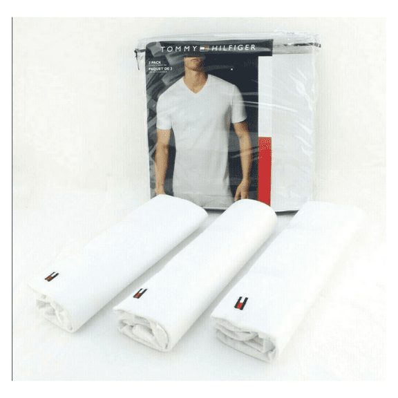TOMMY HILFIGER White 3-Pack Classic V Neck T-shirts Size L