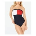 thumbnail image 1 of TOMMY HILFIGER Women's Navy Color Block Stretch Moderate Coverage UV Protection One Piece Swimsuit S, 1 of 2