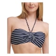thumbnail image 1 of TOMMY HILFIGER Women's Navy Striped Stretch Lined  Center-Bust Halter Tie Bandeau Swimsuit Top L, 1 of 3