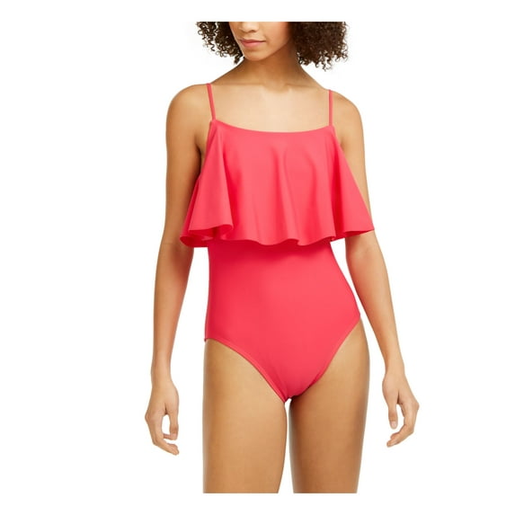 TOMMY HILFIGER Women's Pink Stretch Flutter Removable Cups Moderate Coverage Adjustable One Piece Swimsuit 18
