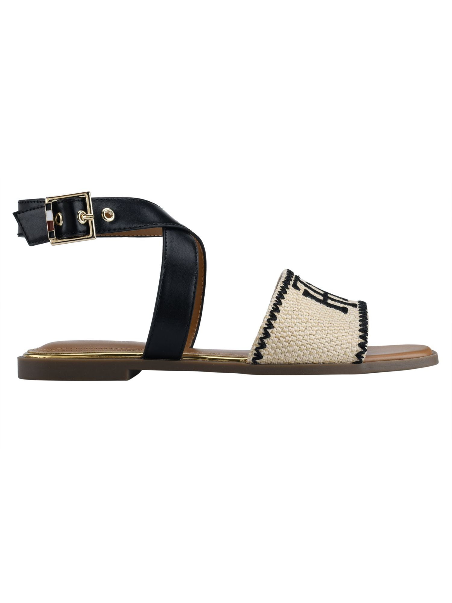 TOMMY HILFIGER Womens Beige Logo Woven Ankle Strap Padded Pazy Square