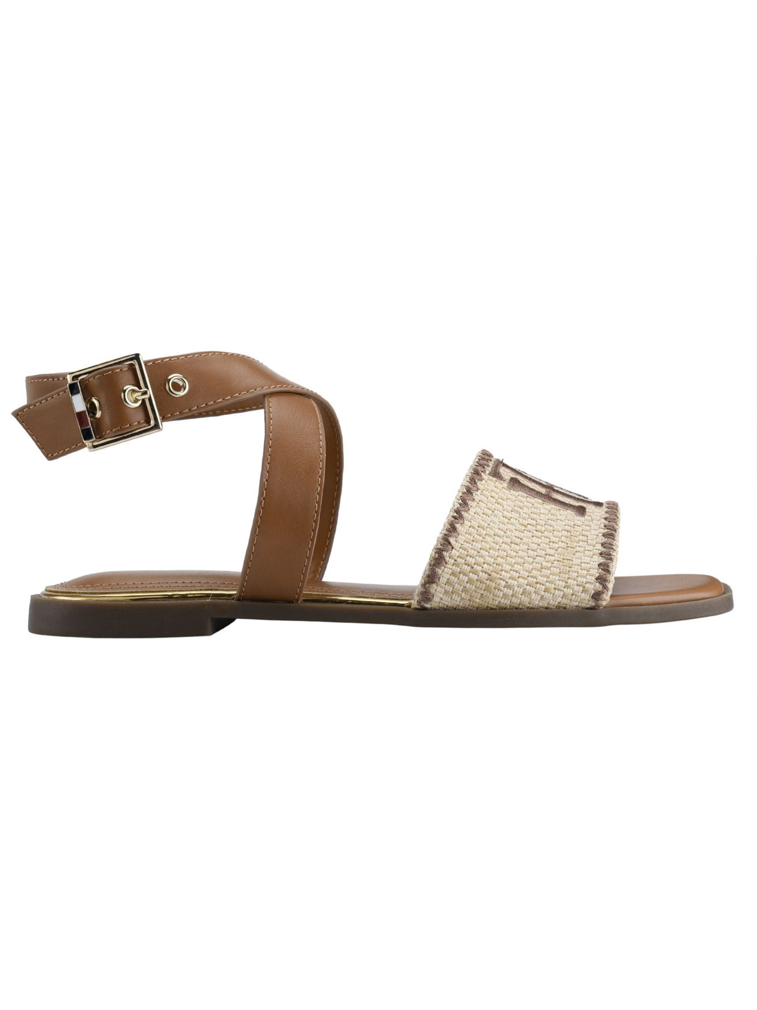 TOMMY HILFIGER Womens Beige Logo Woven Ankle Strap Padded Pazy Square