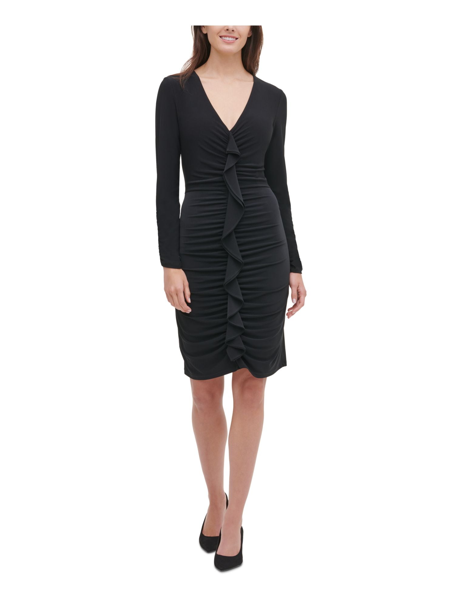 black long sleeve sequin dress low back Portia and Scarlett PS21034