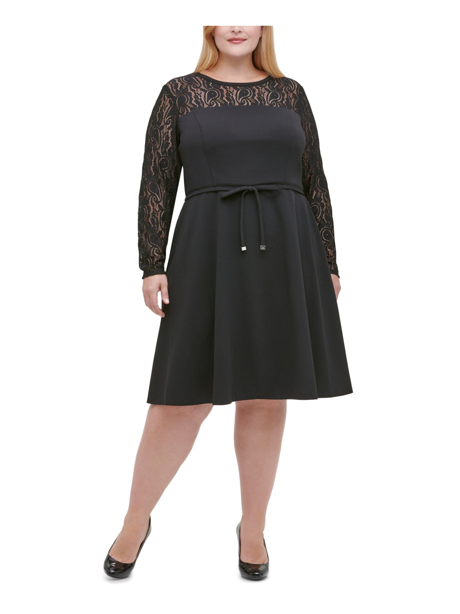 TOMMY HILFIGER Womens Black Long Sleeve Midi Sheath Dress Plus Size: 14W
