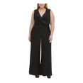thumbnail image 1 of TOMMY HILFIGER Womens Black Ruffled Sleeveless V Neck Wear To Work Wrap Wide Leg Jumpsuit Plus 20W, 1 of 3