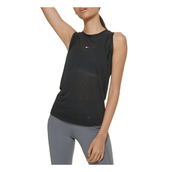 TOMMY HILFIGER Womens Black Sleeveless Crew Neck Tank Top L
